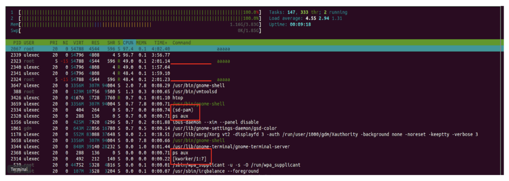 htop of a compromised system