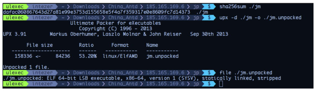 Once a system is compromised the first implant that will be executed is a UPX packed statically linked stripped ELF.