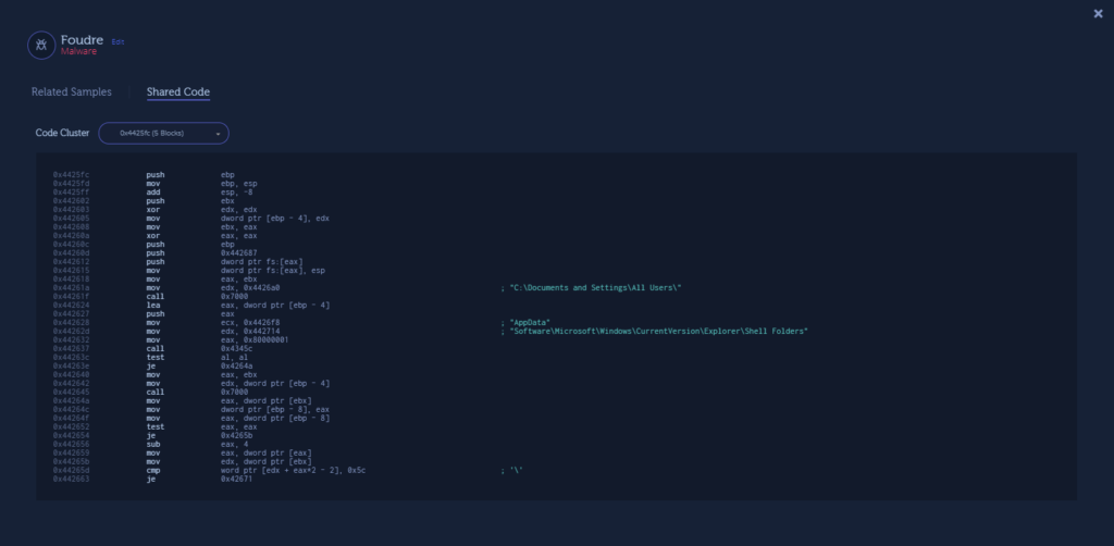 Using our new Show Code feature, we can see code overlapping with Foudre and Infy.