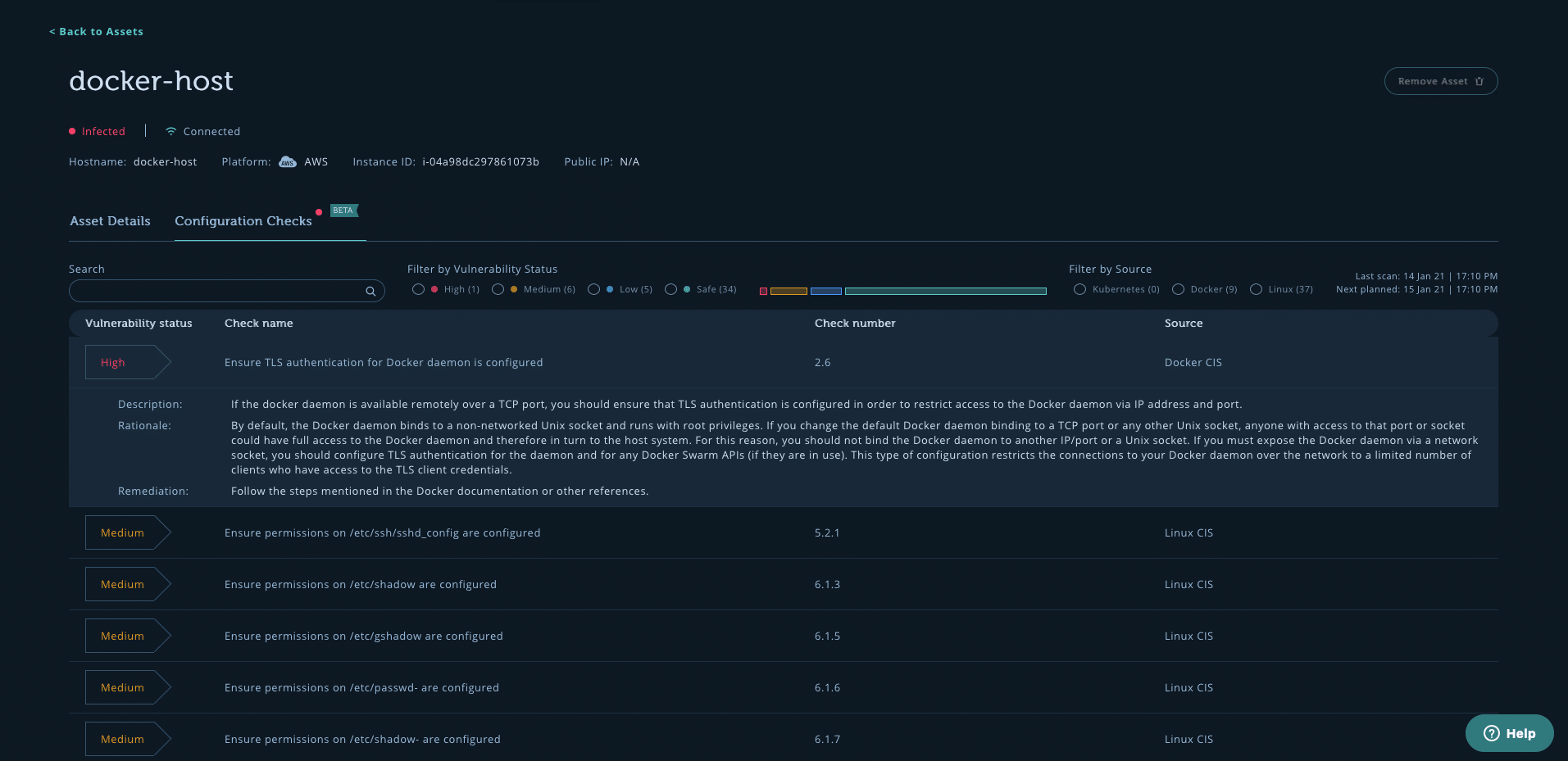 Figure 10: Intezer Protect reports on Docker misconfiguration with an open API port