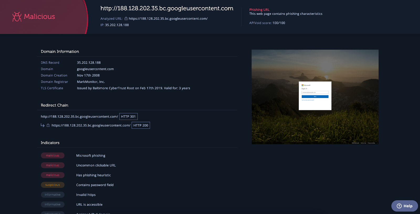 Intezer analysis of URL from phishing email