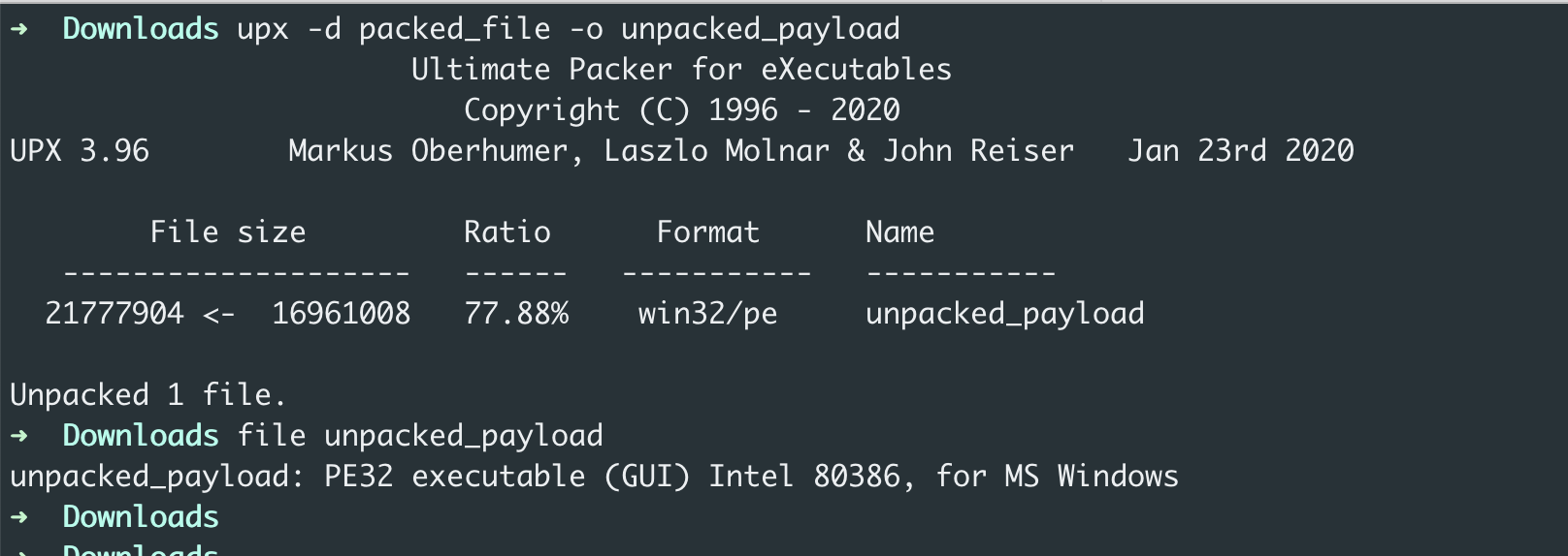 reverse engineering to extract malware payload