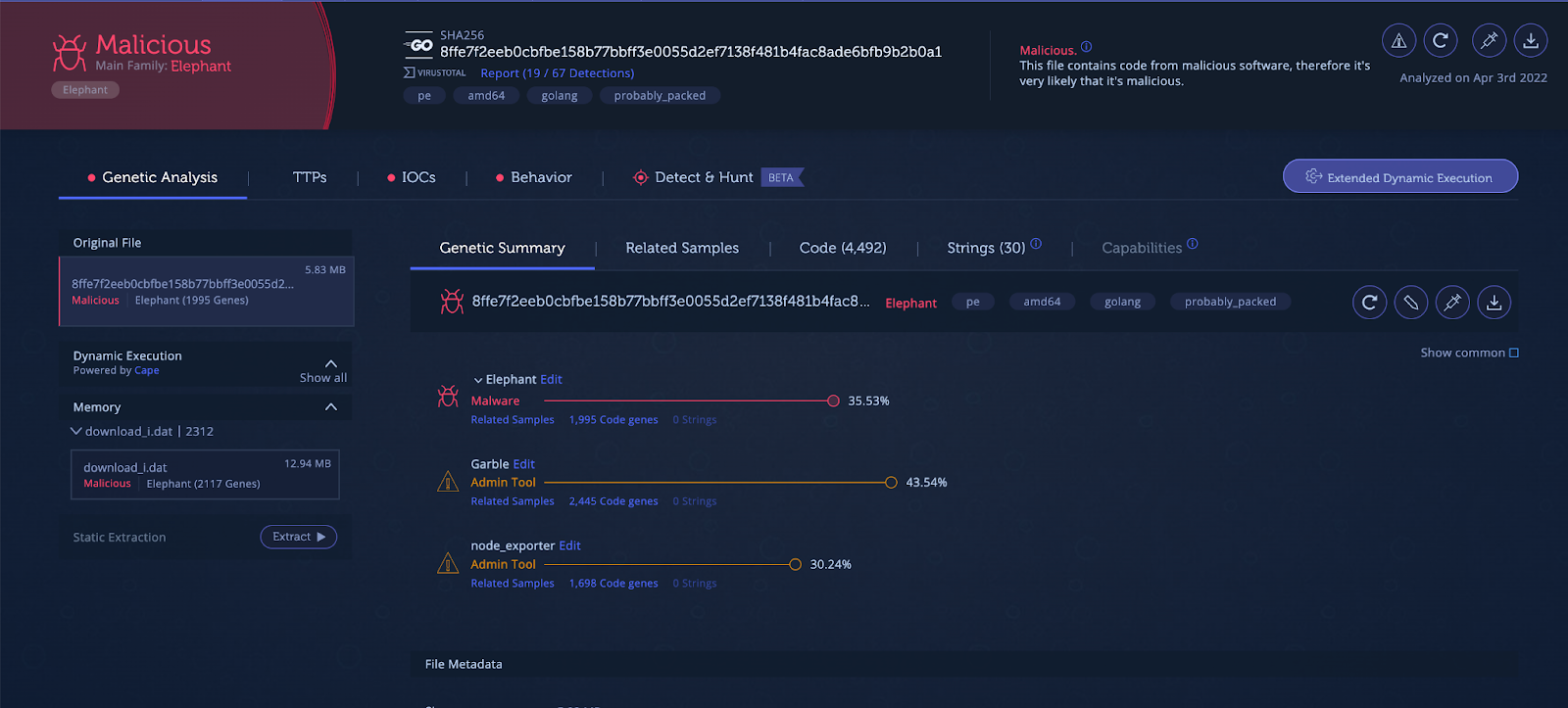 Elephant downloader in Intezer Analyze