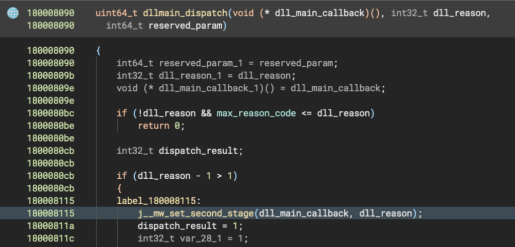 A call to the function that loads and executes the backdoor.