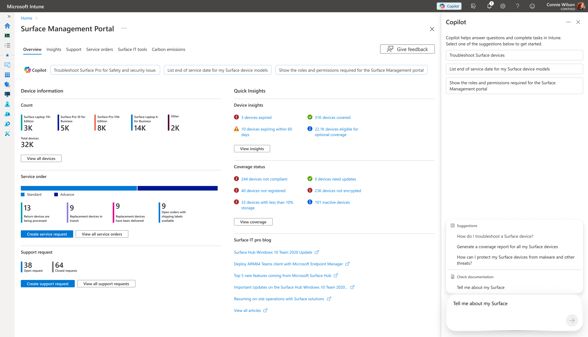 msft copilot surface mgmt portal dashboard